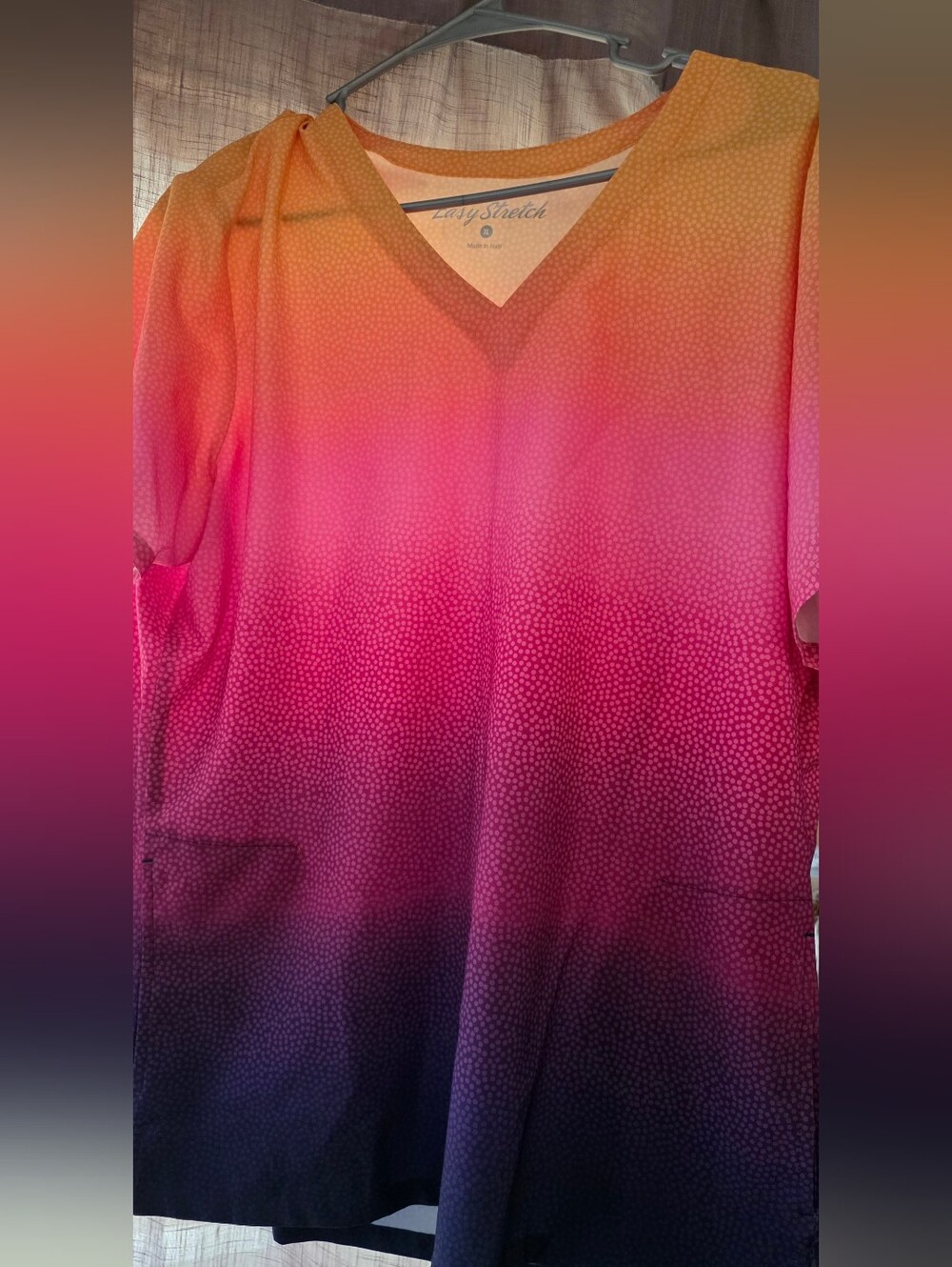 Women’s V-Neck Ombre Scrub Top in Pink, Orange And Purple
